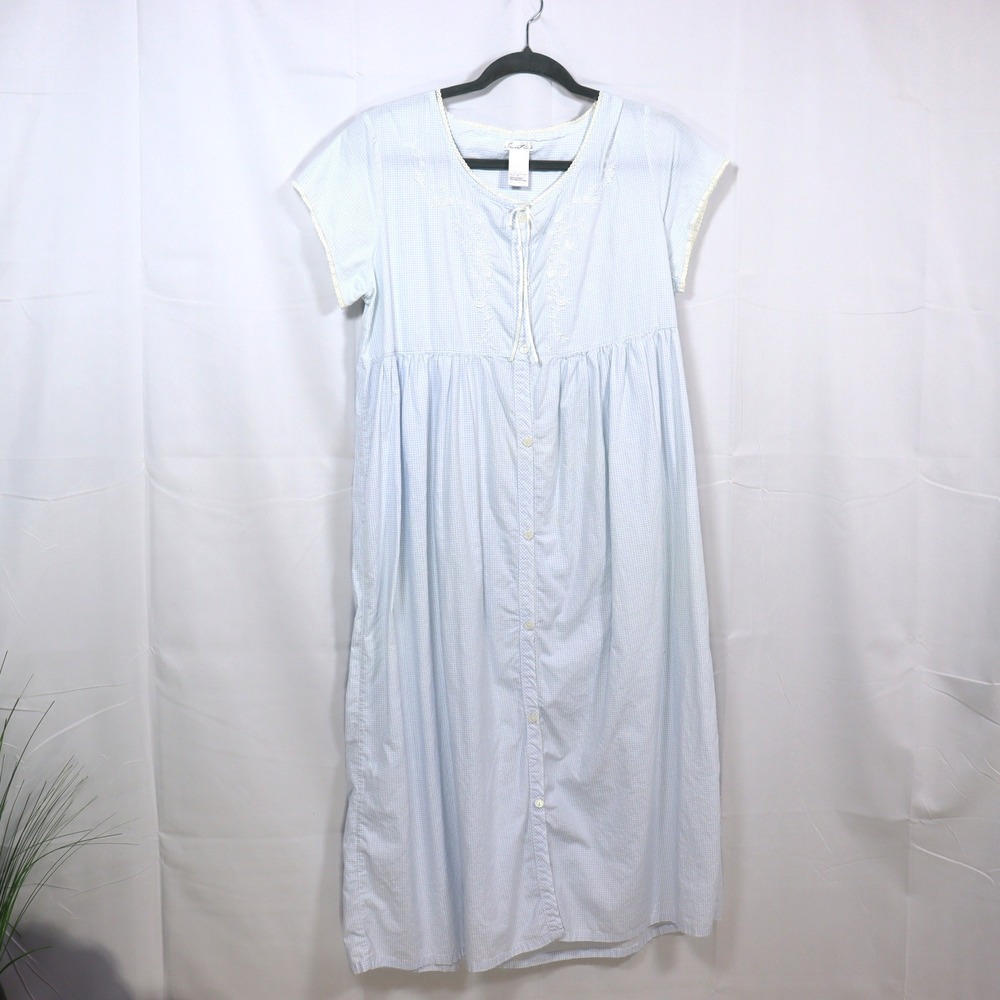 Secret Treasures Nightgown S Blue Womens Gingham Lace Trim Sleepwear